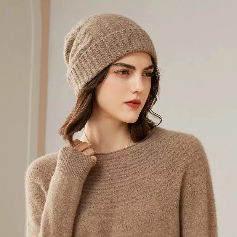 100% Cashmere Unisex Cable Knit Beanie