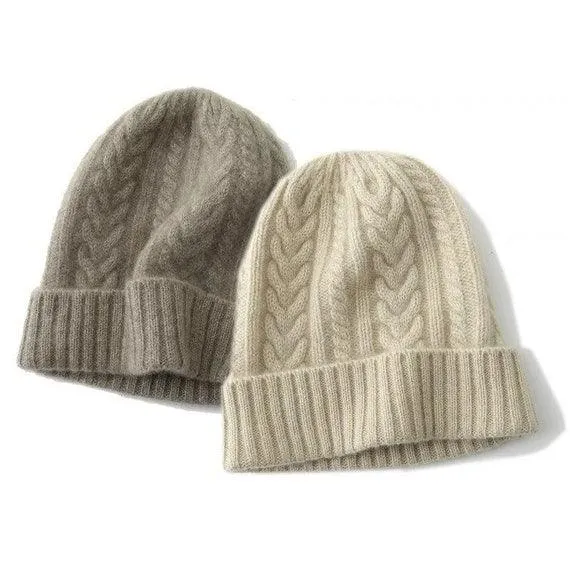 100% Cashmere Unisex Cable Knit Beanie