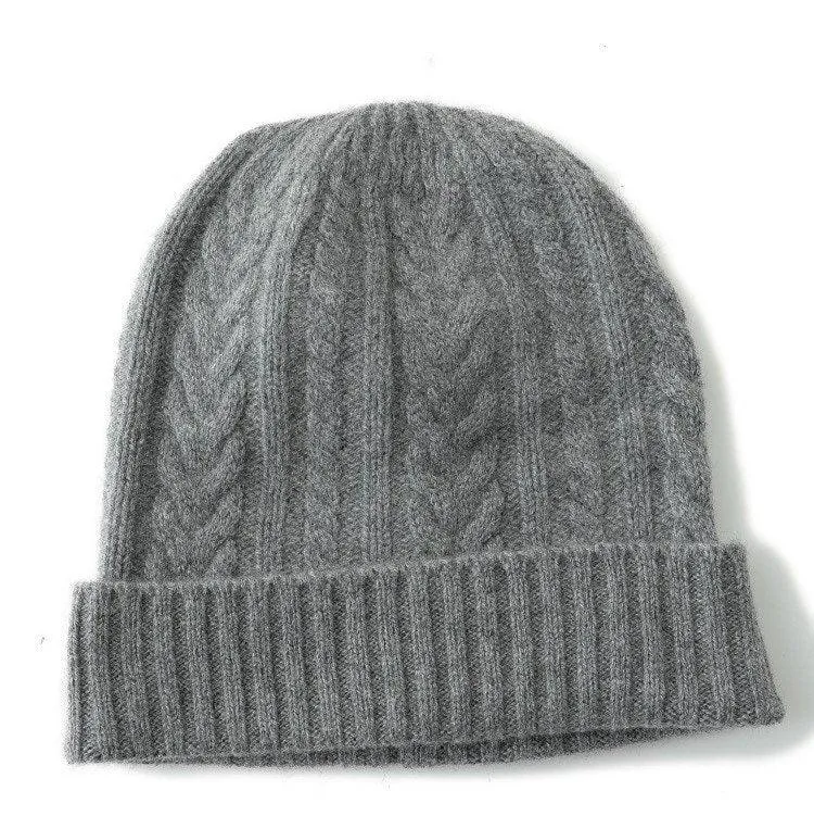 100% Cashmere Unisex Cable Knit Beanie