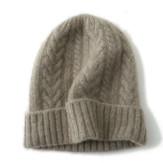 100% Cashmere Unisex Cable Knit Beanie