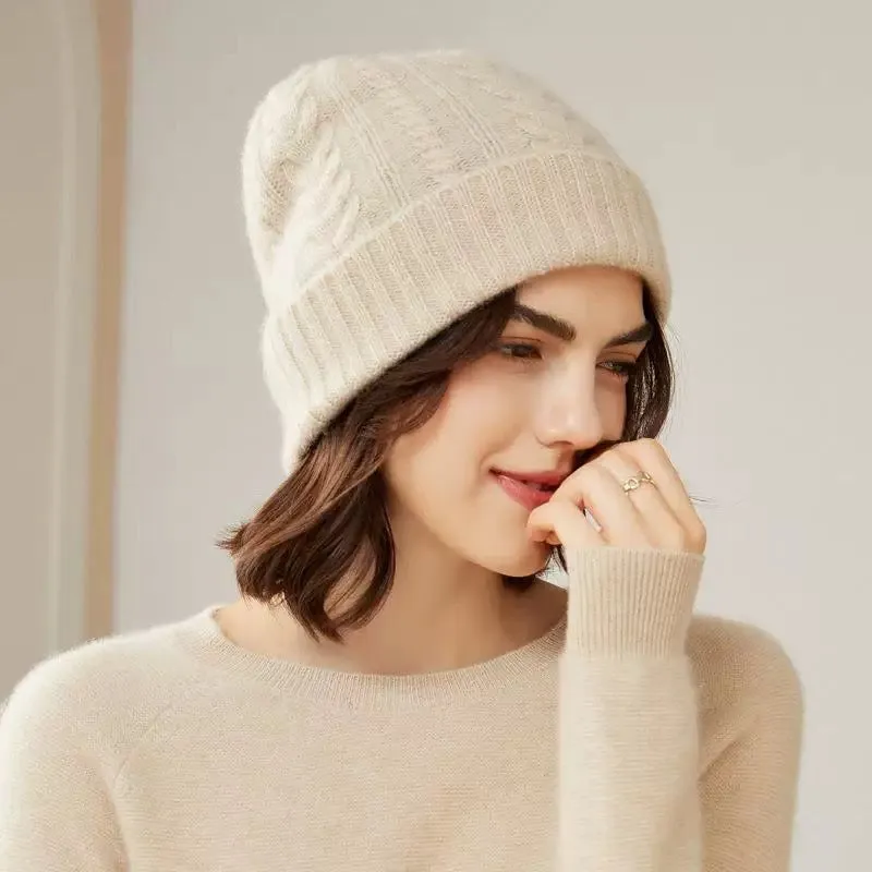 100% Cashmere Unisex Cable Knit Beanie