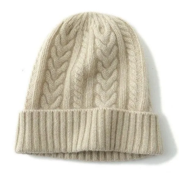 100% Cashmere Unisex Cable Knit Beanie