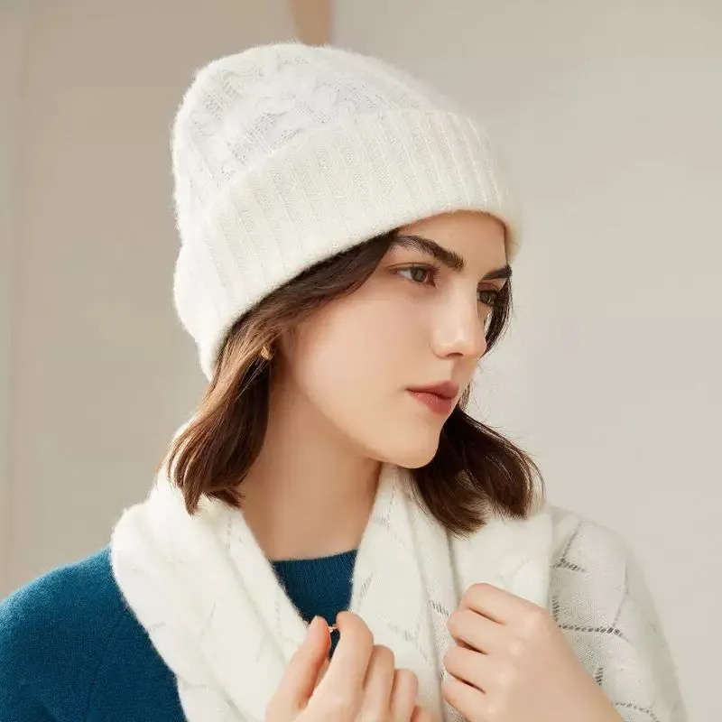 100% Cashmere Unisex Cable Knit Beanie