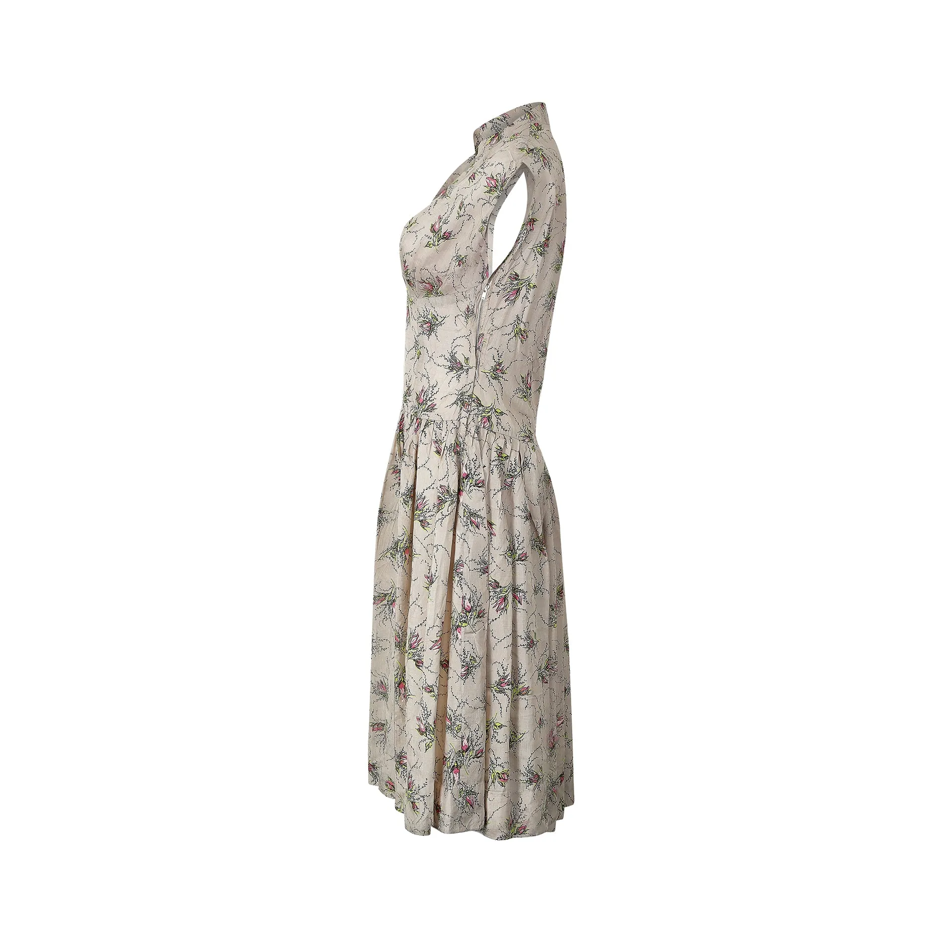 1950s Victor Josselyn Silk Floral Rose Spray Print Dress