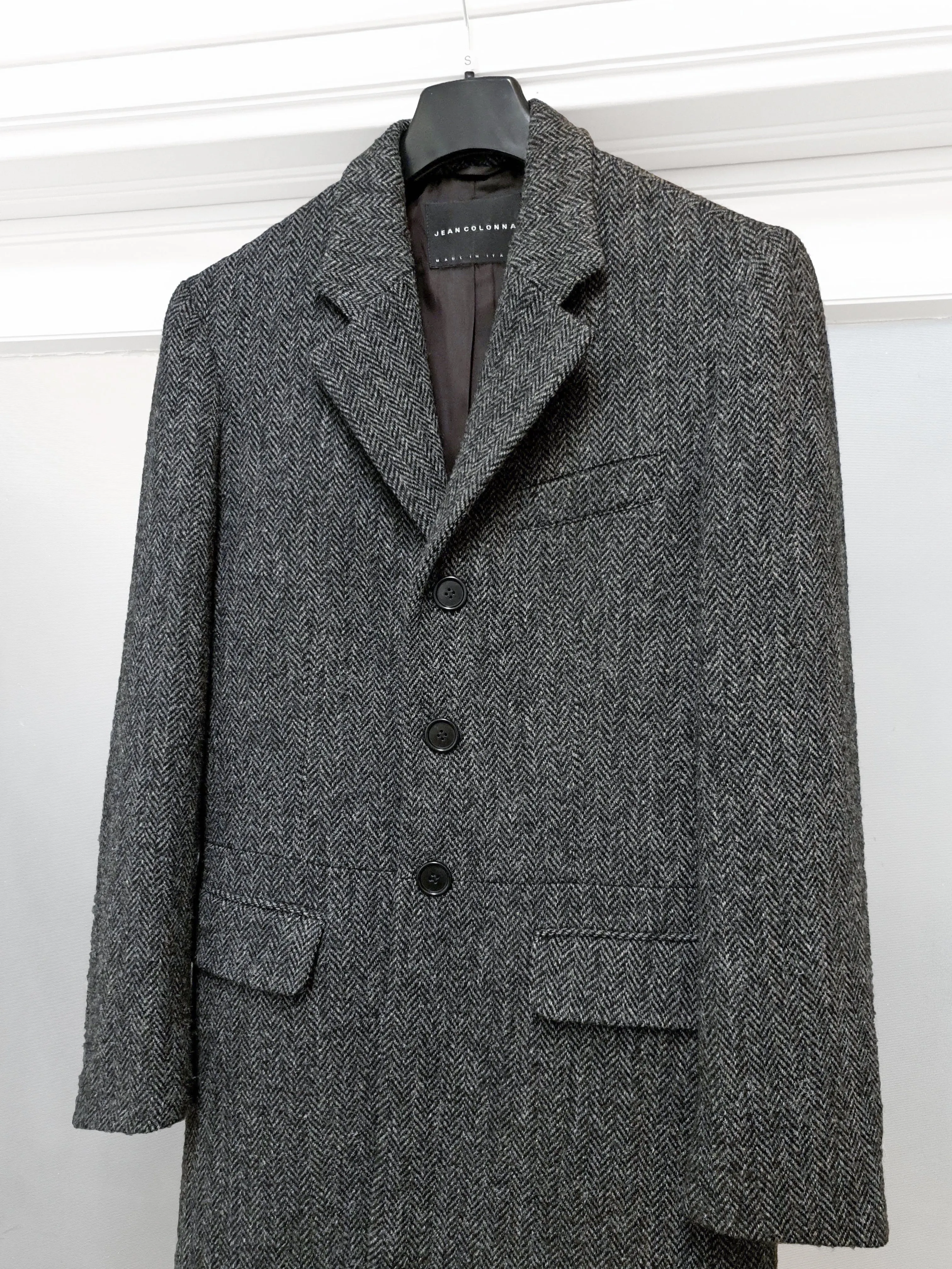 1998 Chesterfield Coat with Cheetah Back Print in Herringbone Wool Tweed