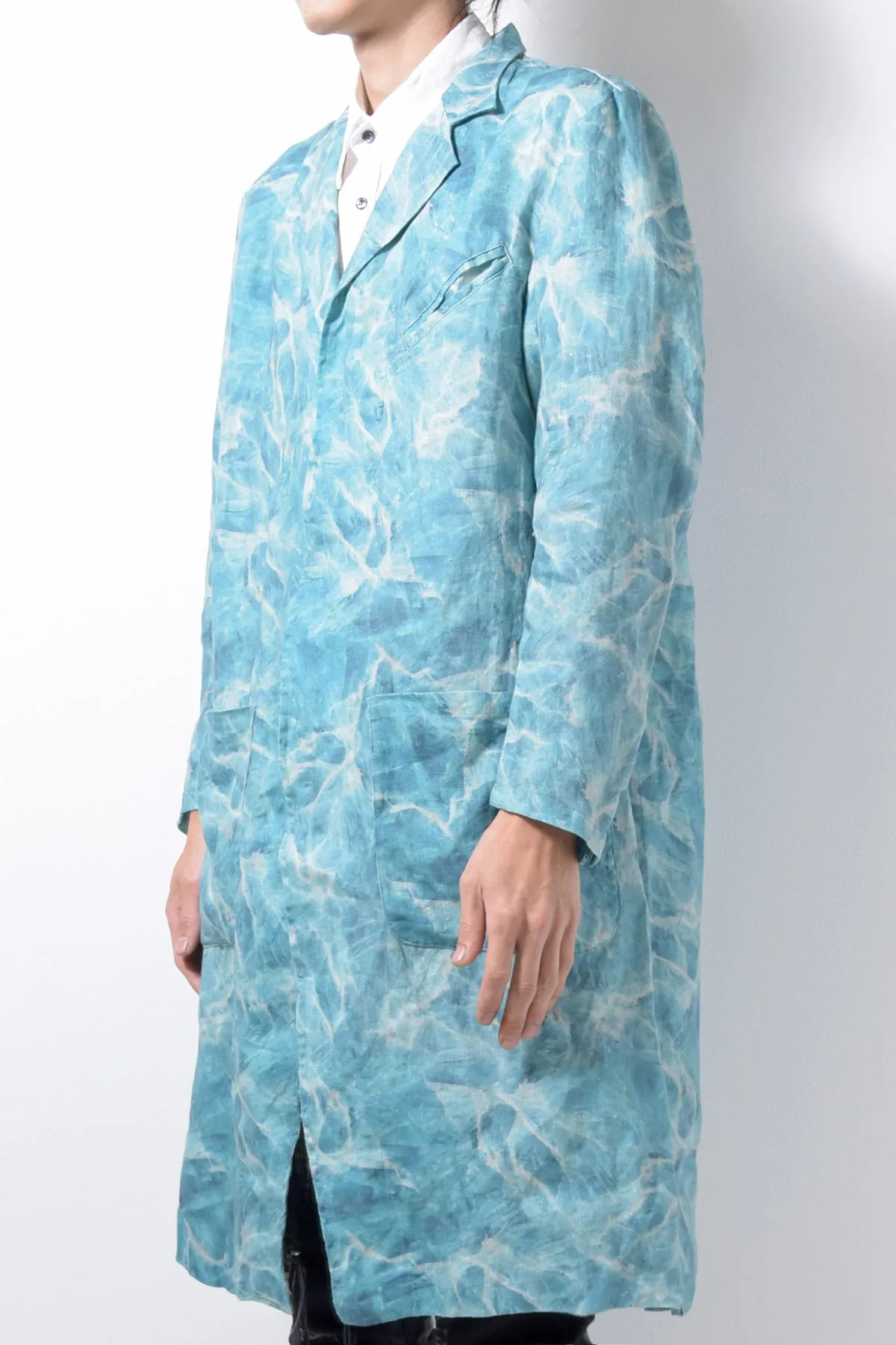 2201-JK02C Fractal Side Slit Tailored Coat Turquoise