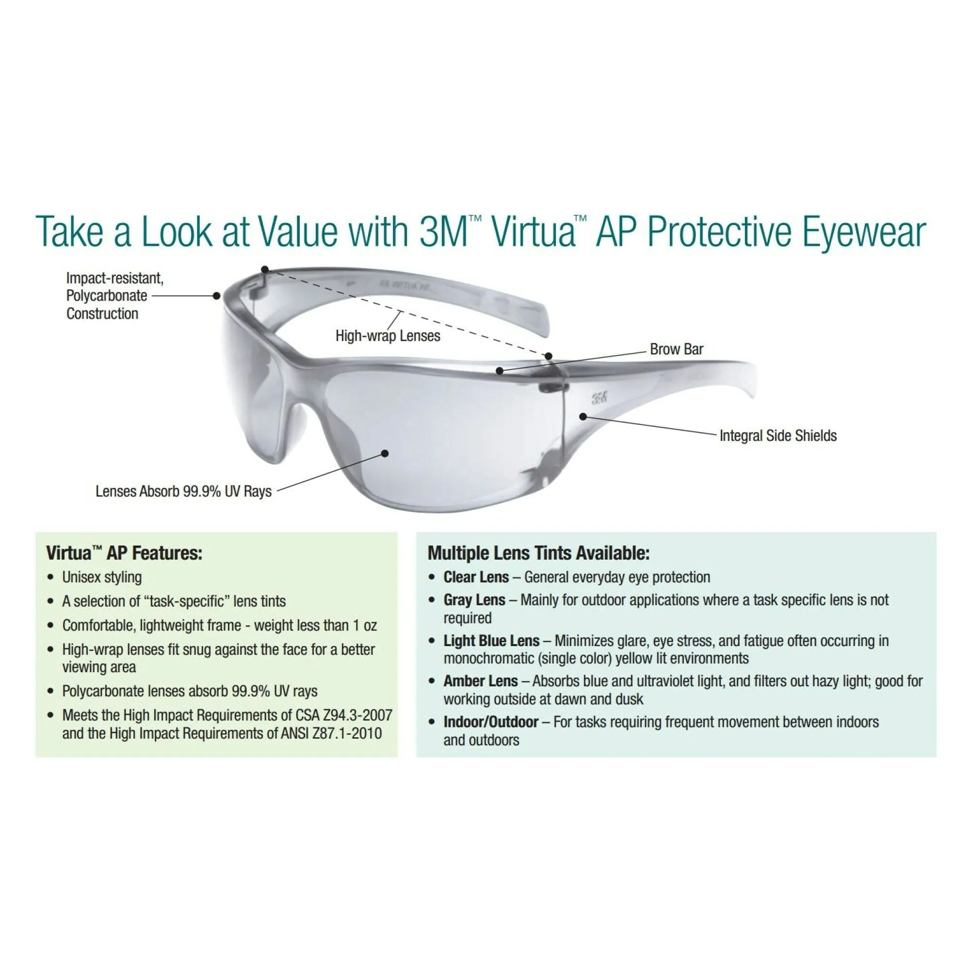 3M Virtua AP Protective Eyewear 11815-00000-20 Gray Hard Coat Lens