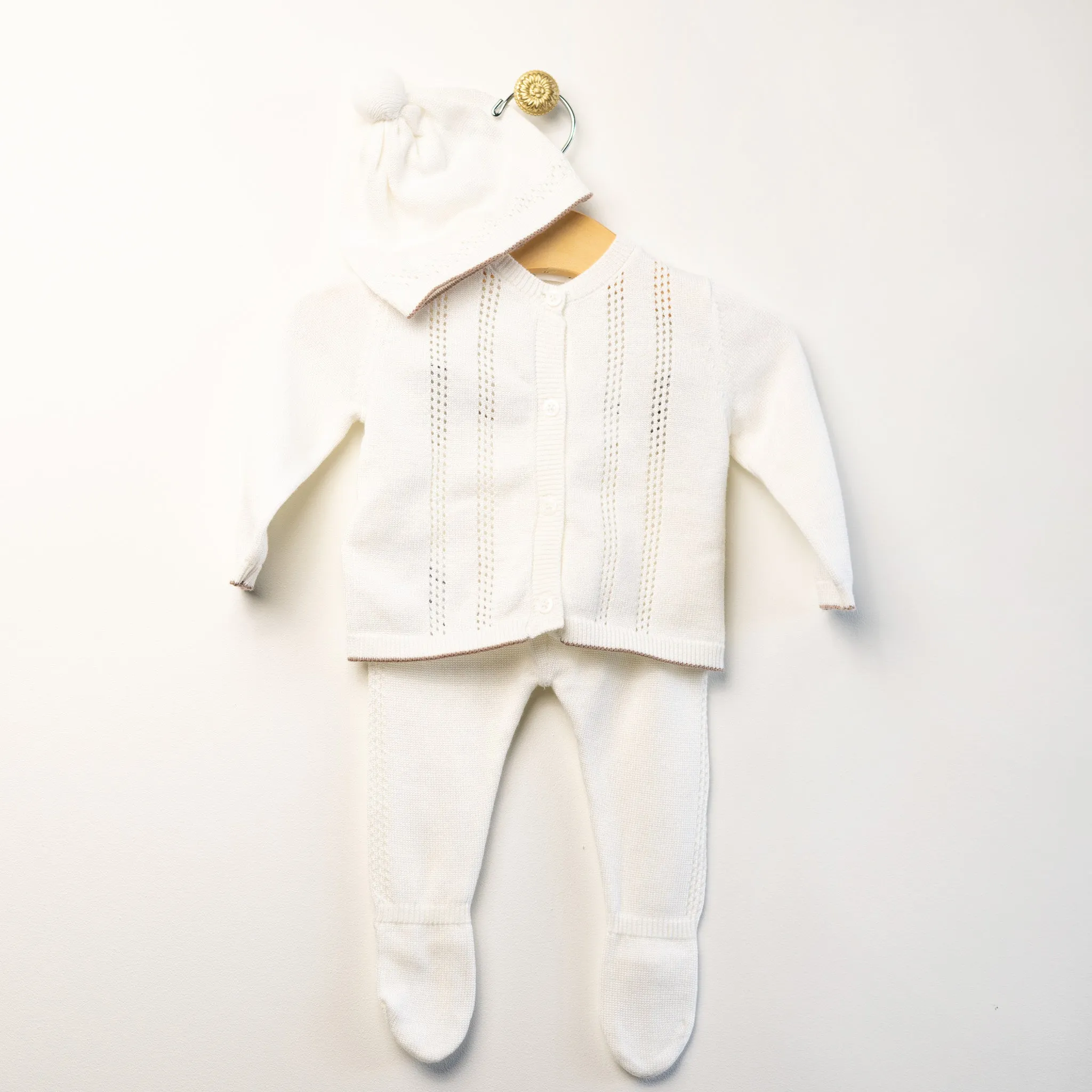 3pc White Knit Footie Set