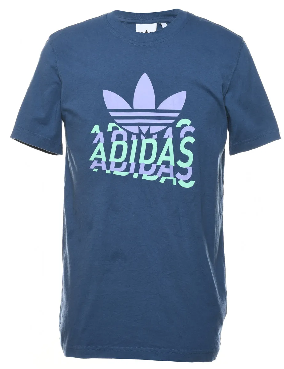 Adidas Printed Navy & Light Green T-shirt - S