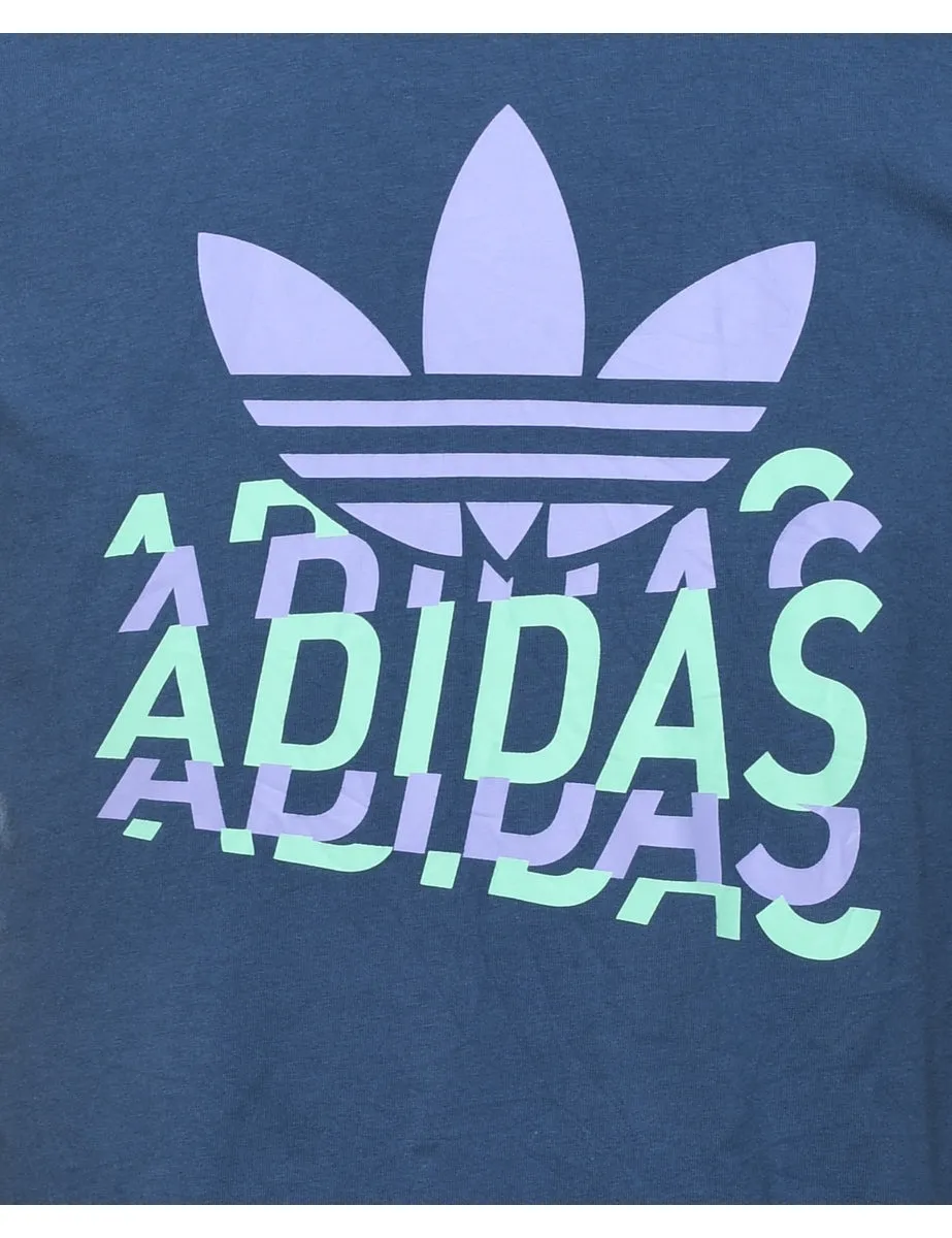 Adidas Printed Navy & Light Green T-shirt - S