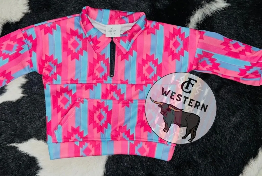 Adult Pink/Blue Aztec Half Zip (READ FULL DESCRIPTION)