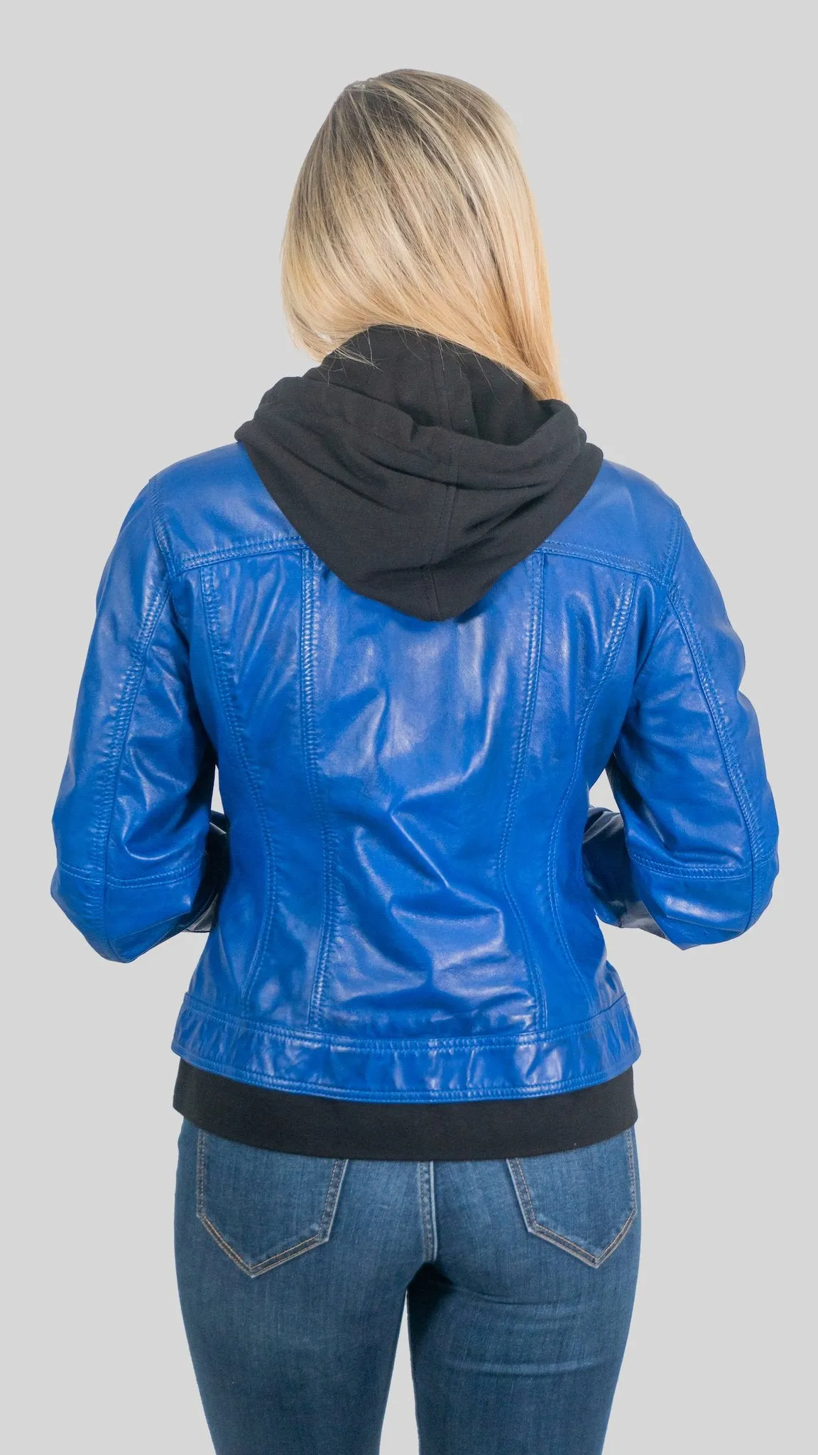 Annalise Womens Leather Jacket Spring Blue