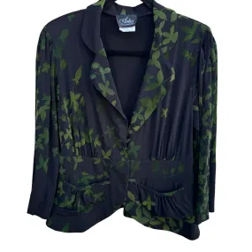 Artex Collection Womens Green Leaf Print Black 3/4 Sleeve Peplum Blazer Jacket M