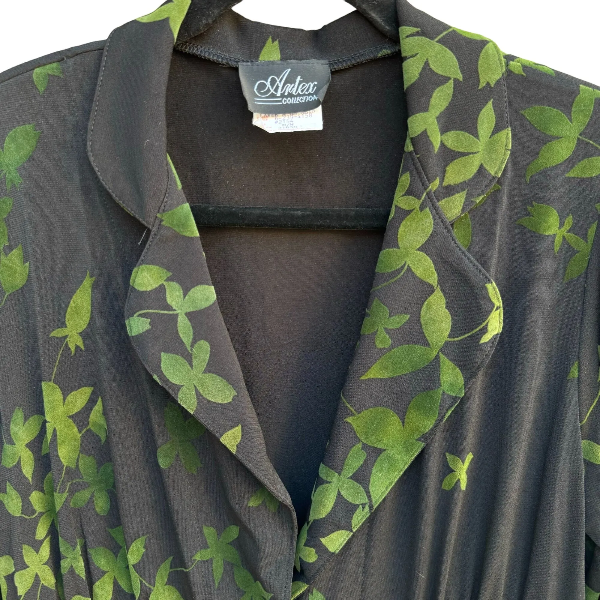 Artex Collection Womens Green Leaf Print Black 3/4 Sleeve Peplum Blazer Jacket M