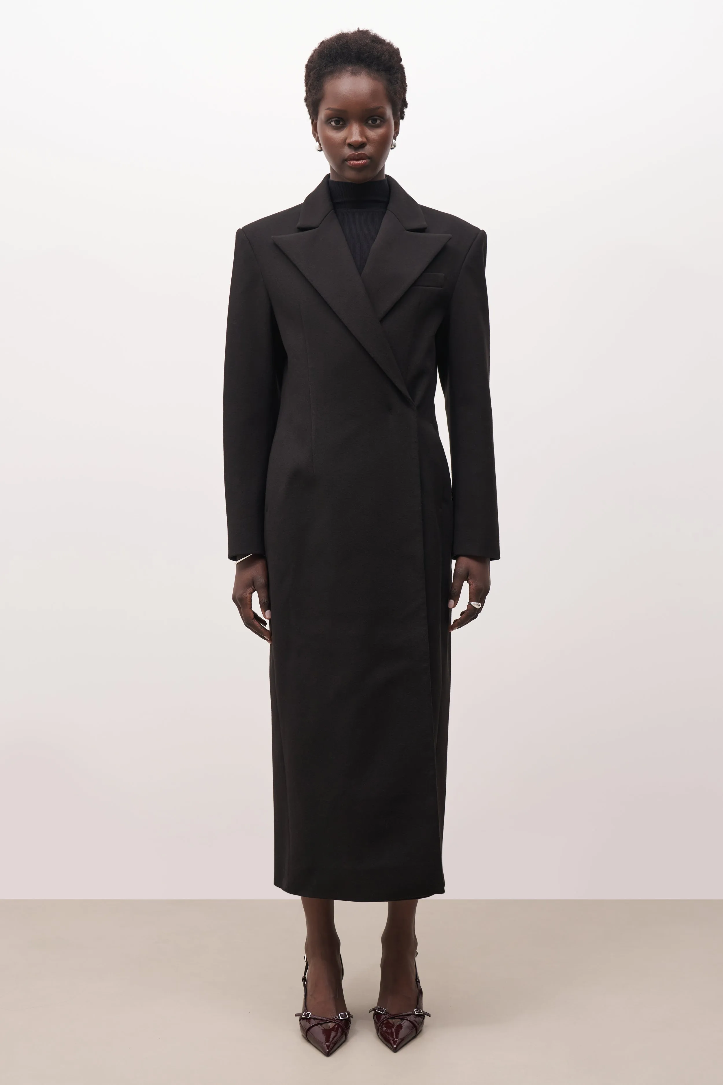 Asymmetric Tailored Longline Coat - Black