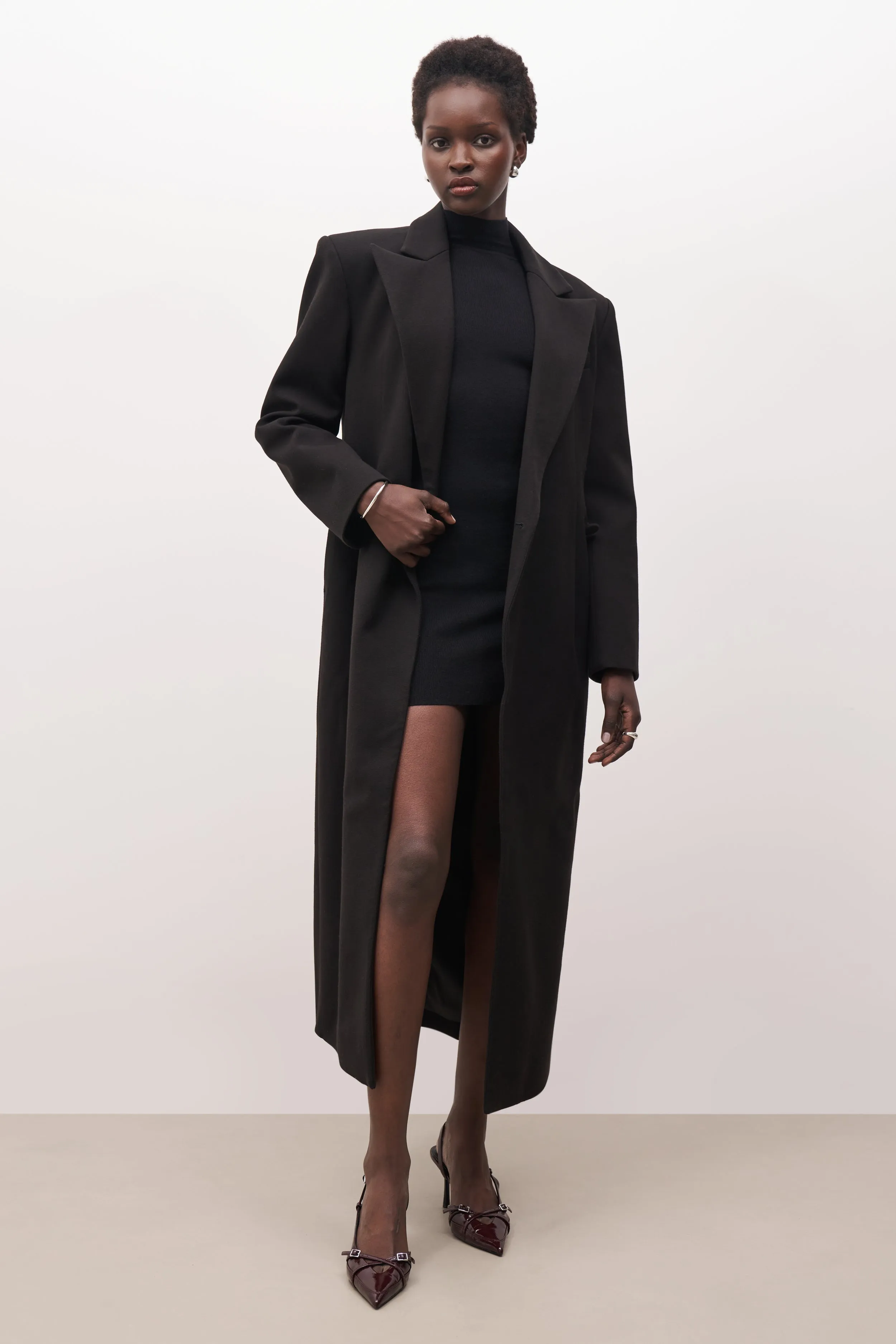 Asymmetric Tailored Longline Coat - Black