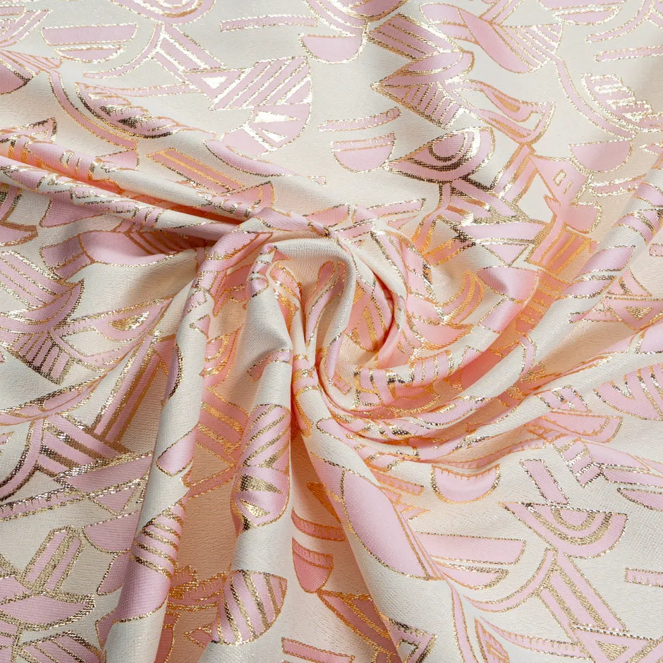 Baby Pink & Gold Jacquard Cream Silk Blend