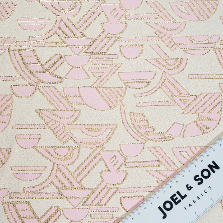 Baby Pink & Gold Jacquard Cream Silk Blend