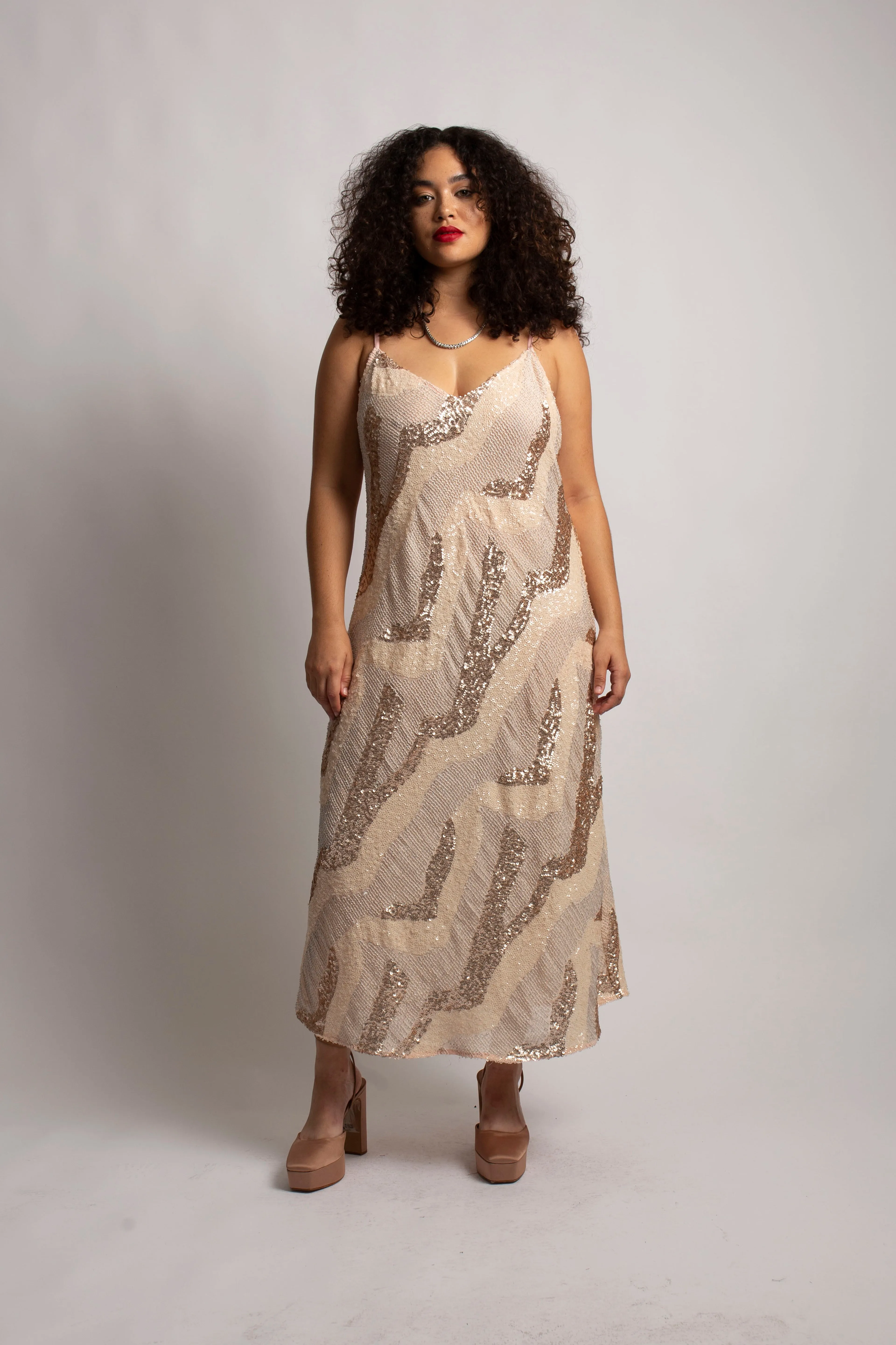 Beaded Cabaret Slip Dress - Champagne