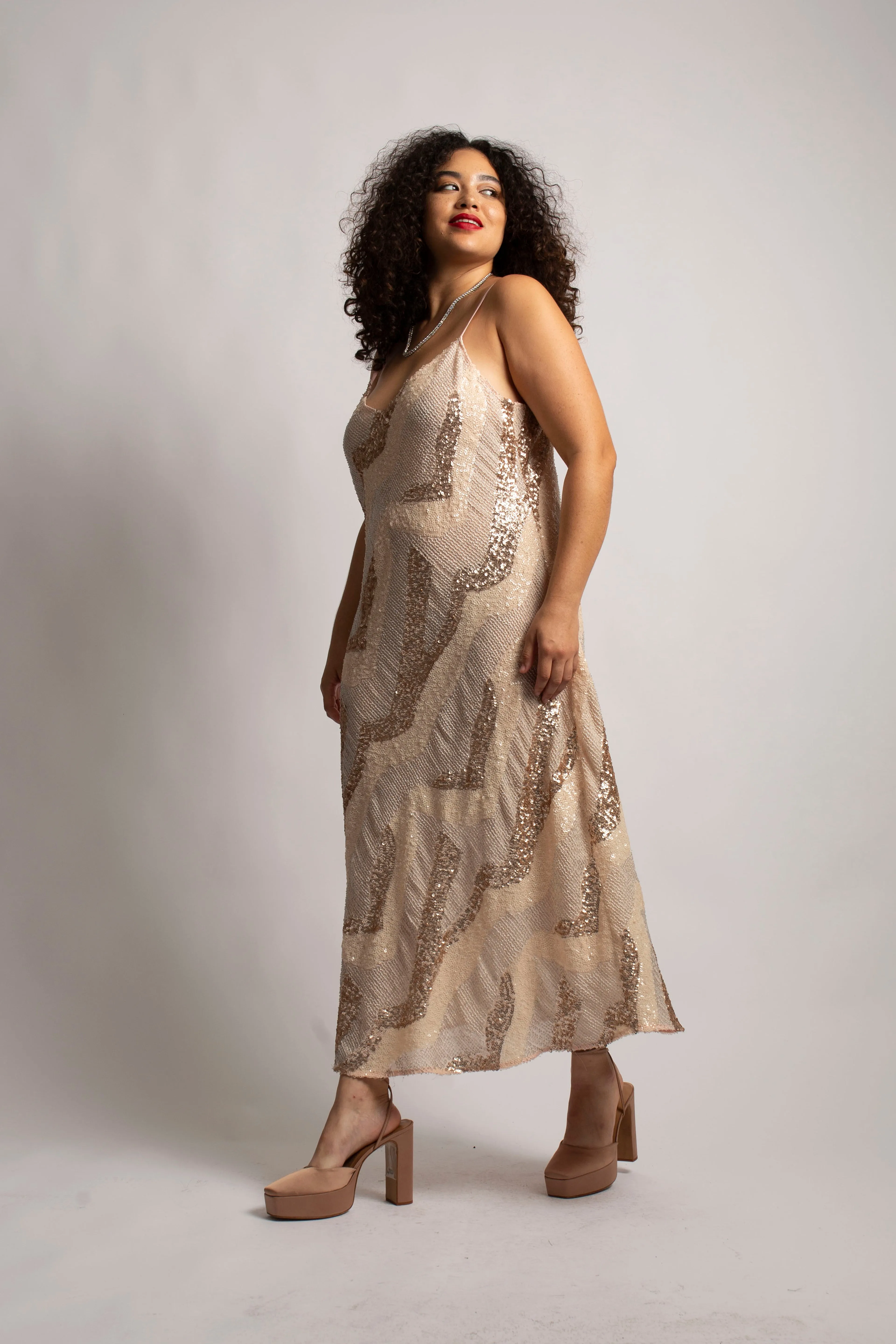 Beaded Cabaret Slip Dress - Champagne