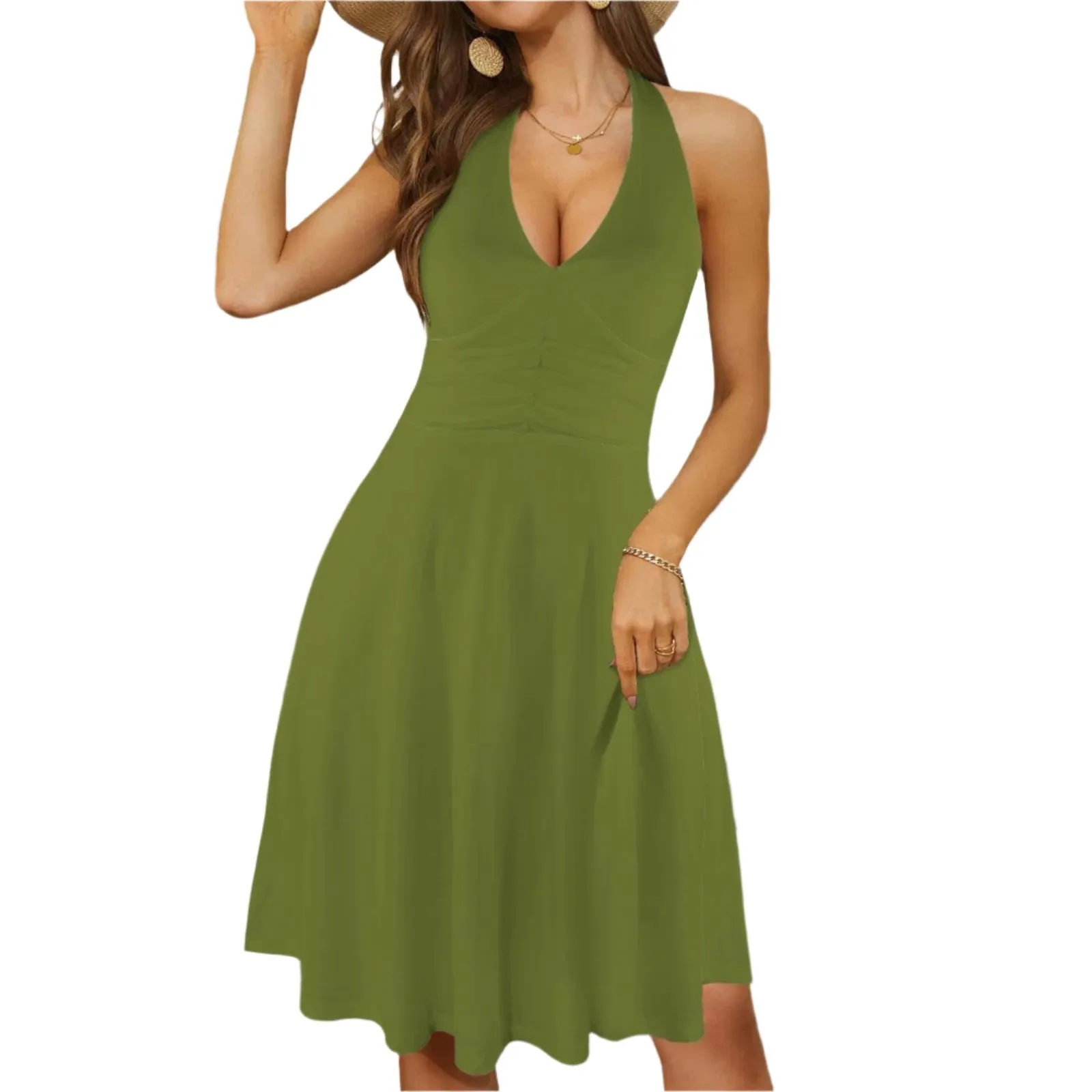 Beauitful Solid Olive Green Halter Dresses | Multicolor Halter Dress Collection