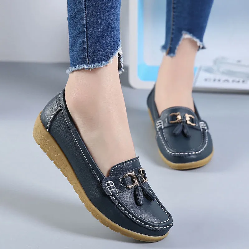 Best Walking Women Wide Toe Box Leather Ballet Flat Shoes Women Flat Casual Shoes