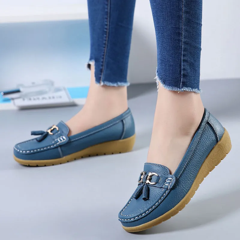 Best Walking Women Wide Toe Box Leather Ballet Flat Shoes Women Flat Casual Shoes