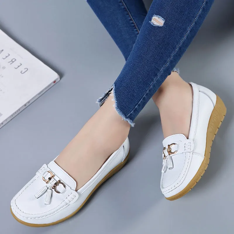 Best Walking Women Wide Toe Box Leather Ballet Flat Shoes Women Flat Casual Shoes