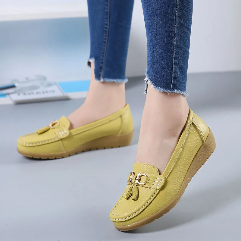 Best Walking Women Wide Toe Box Leather Ballet Flat Shoes Women Flat Casual Shoes