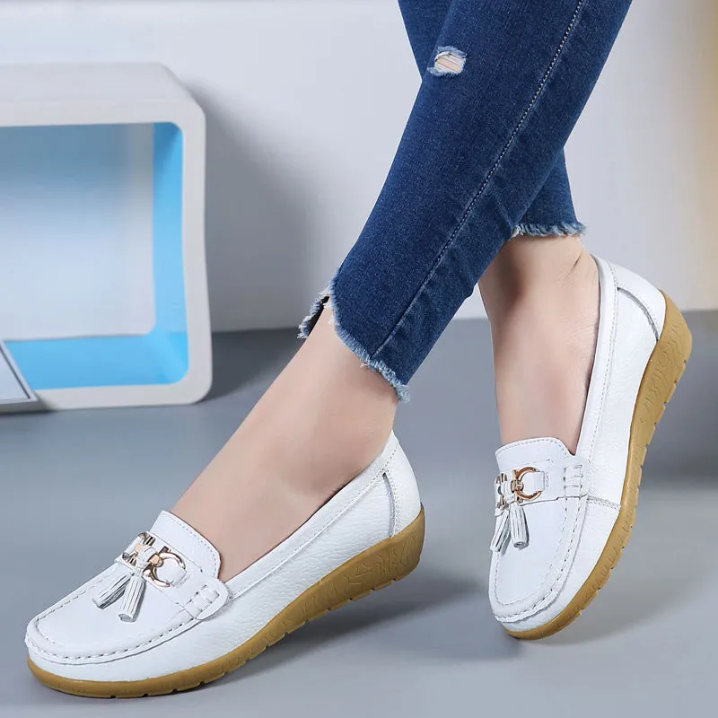 Best Walking Women Wide Toe Box Leather Ballet Flat Shoes Women Flat Casual Shoes