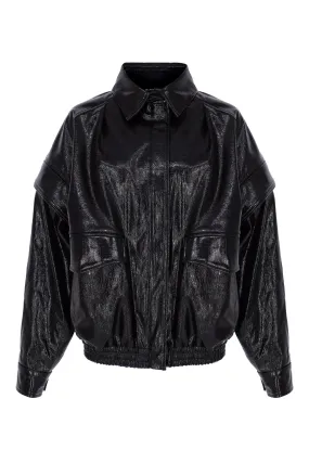 BLACK CRACK LEATHER Jacket with Removable Sleeves