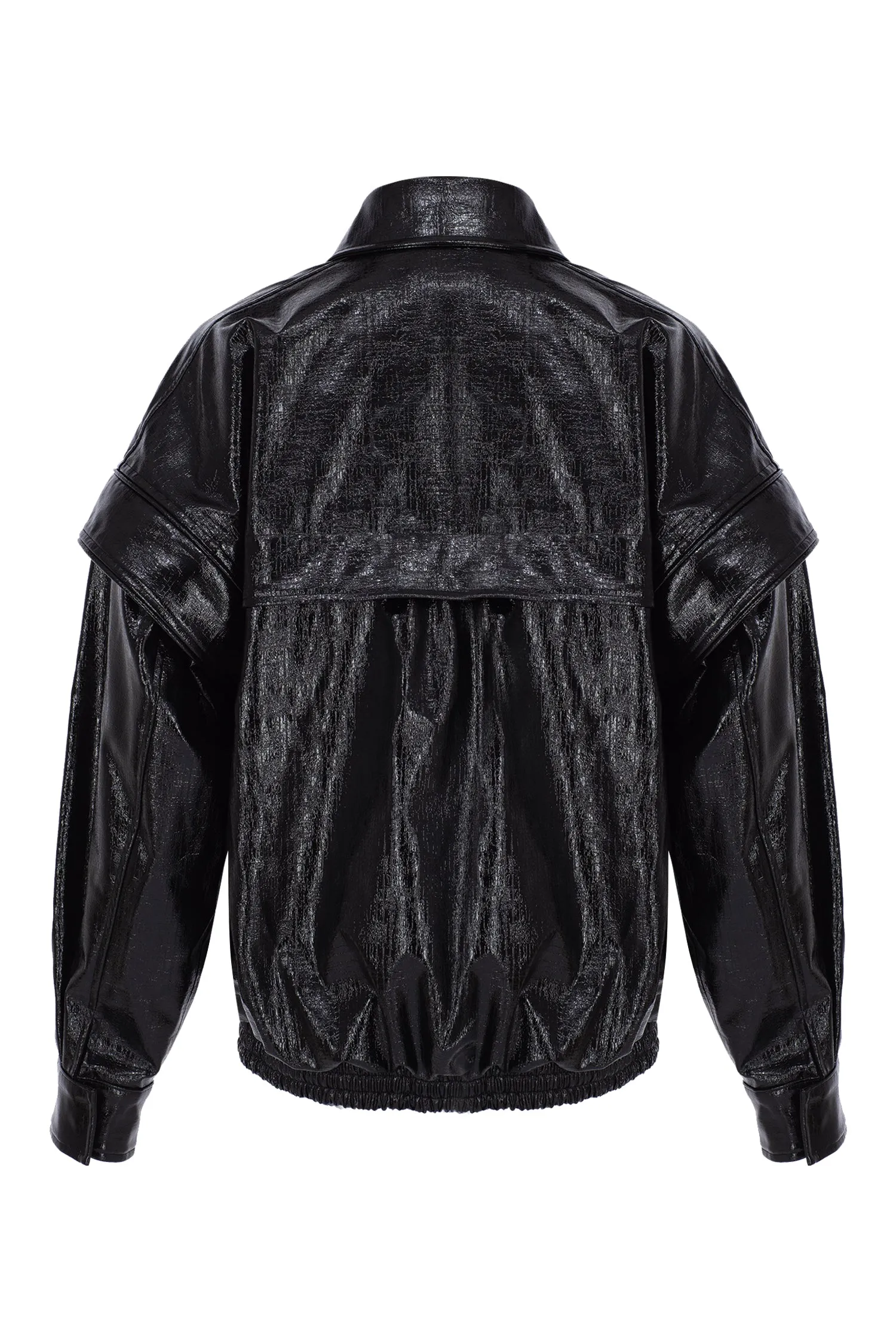 BLACK CRACK LEATHER Jacket with Removable Sleeves