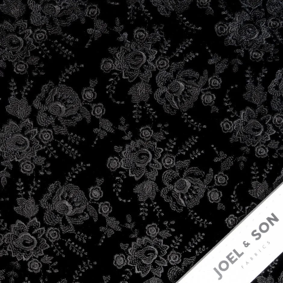 Black Floral Embroidered Velvet