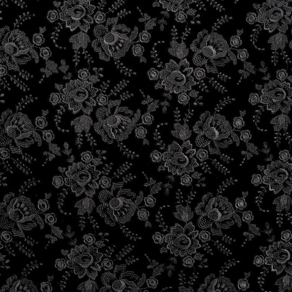 Black Floral Embroidered Velvet