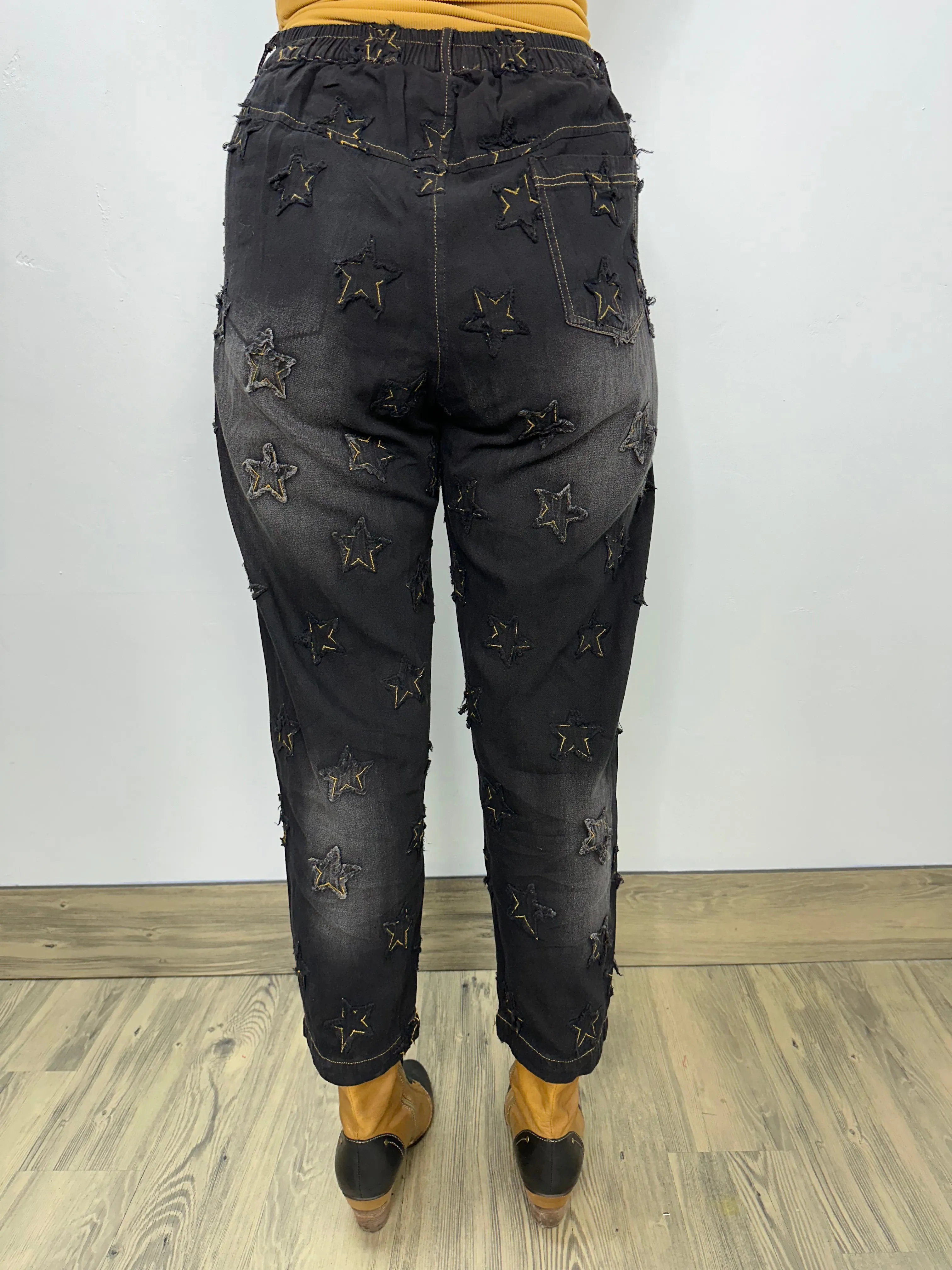 Black Jeans with Gold Star Accents