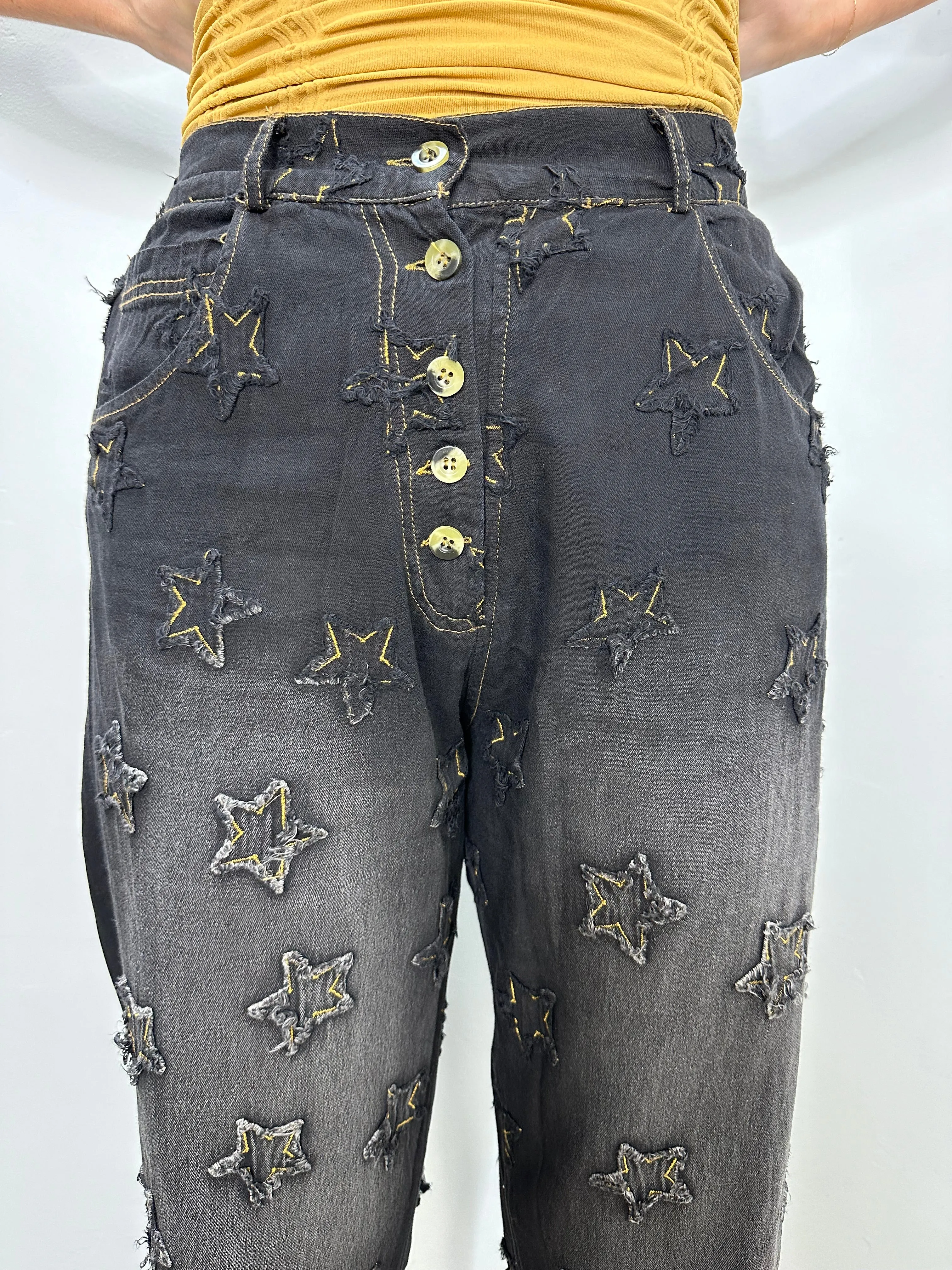 Black Jeans with Gold Star Accents