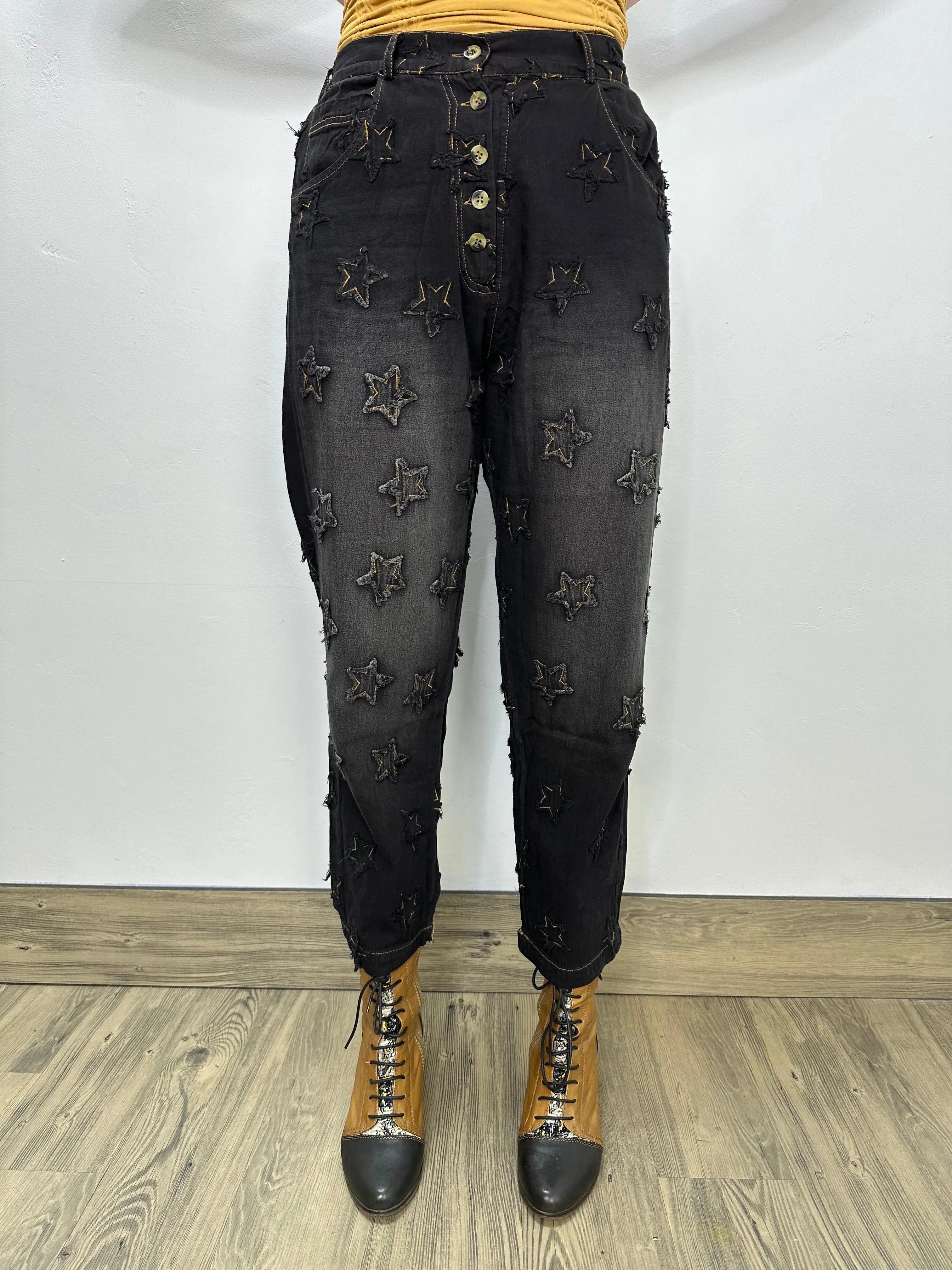 Black Jeans with Gold Star Accents