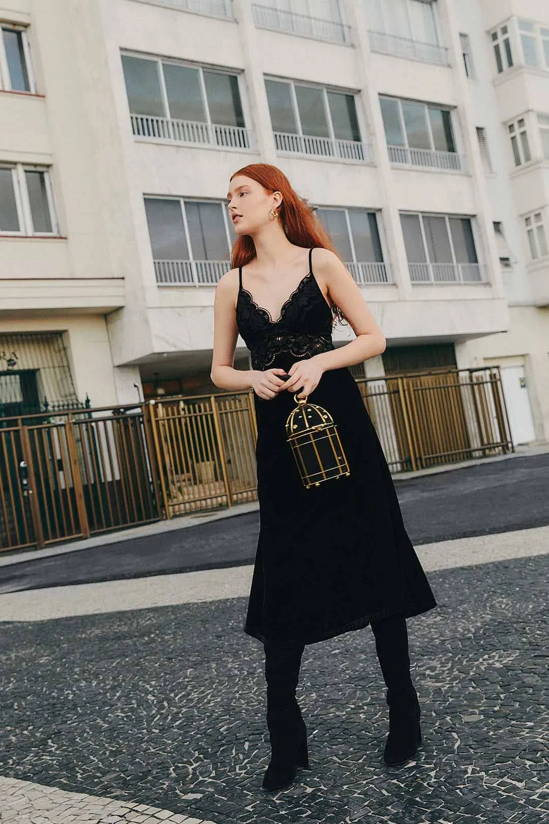 Black Richelieu Velvet Slip Dress