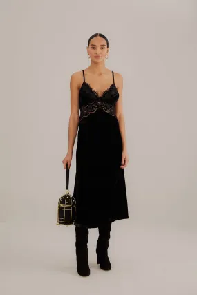 Black Richelieu Velvet Slip Dress