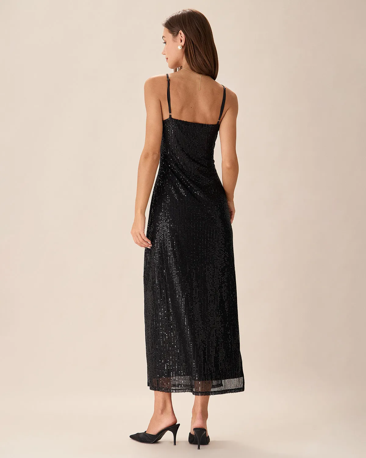 Black Sequin Bodycon Slit Maxi Dress