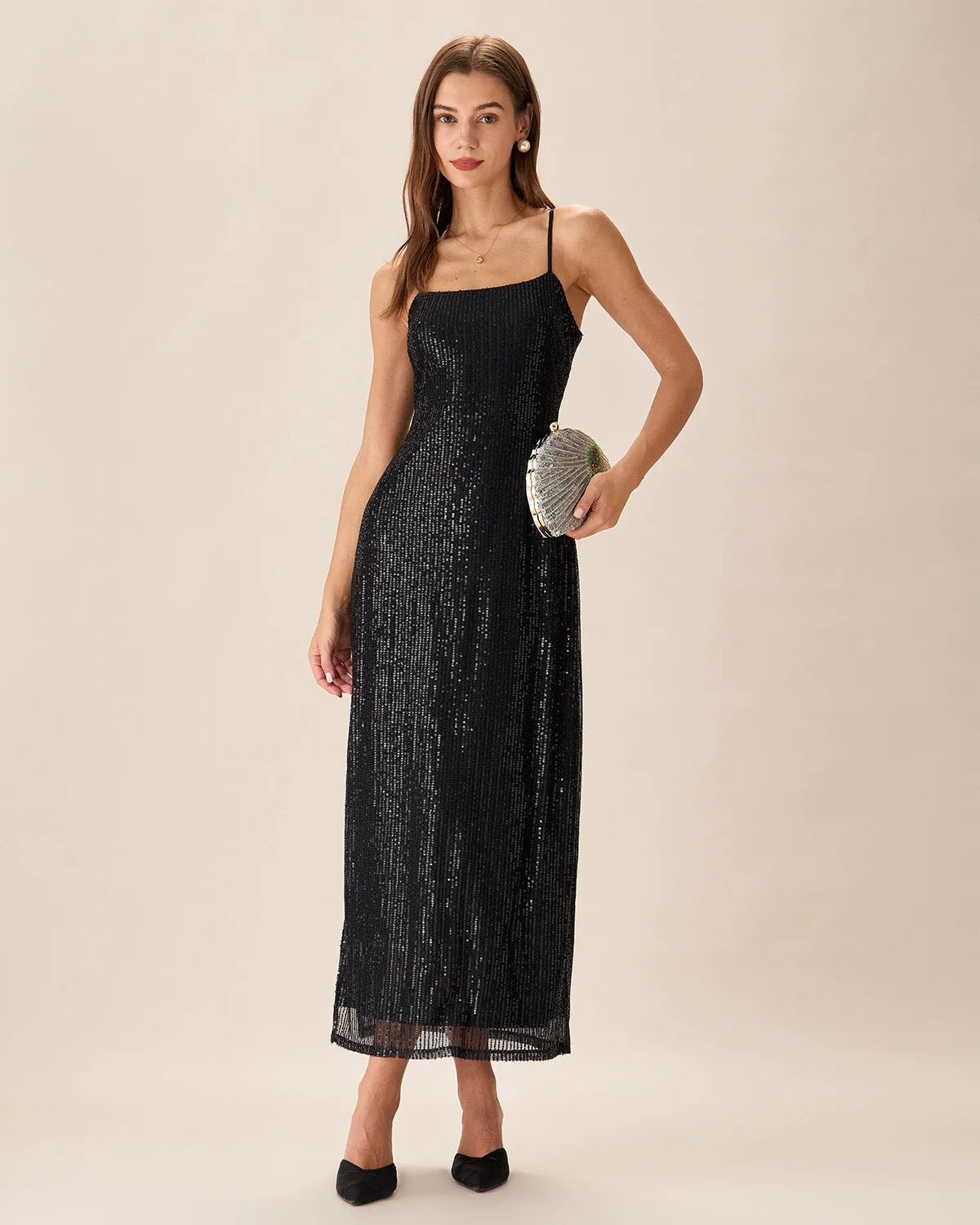 Black Sequin Bodycon Slit Maxi Dress