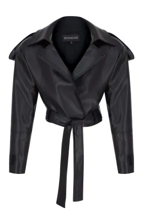 Black Vegan Leather Belt Detailed Jacket