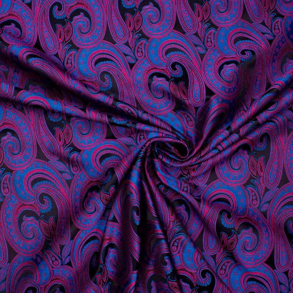 Blue & Pink Paisley Jacquard Black Brocade