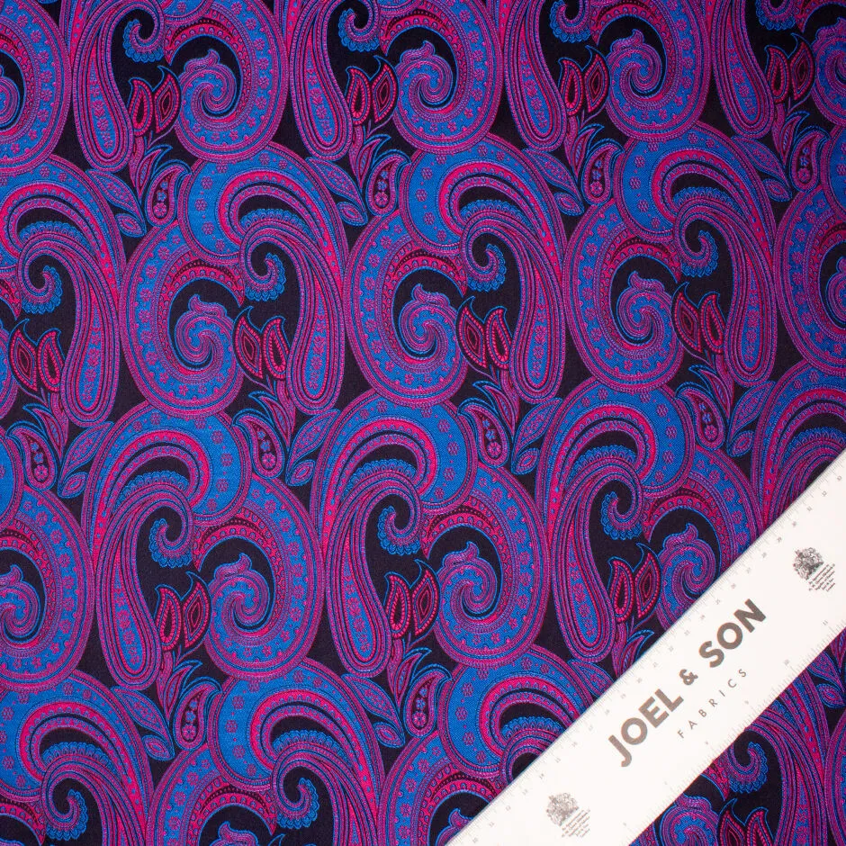 Blue & Pink Paisley Jacquard Black Brocade