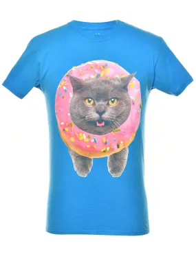 Blue Cat Animal T-shirt - S