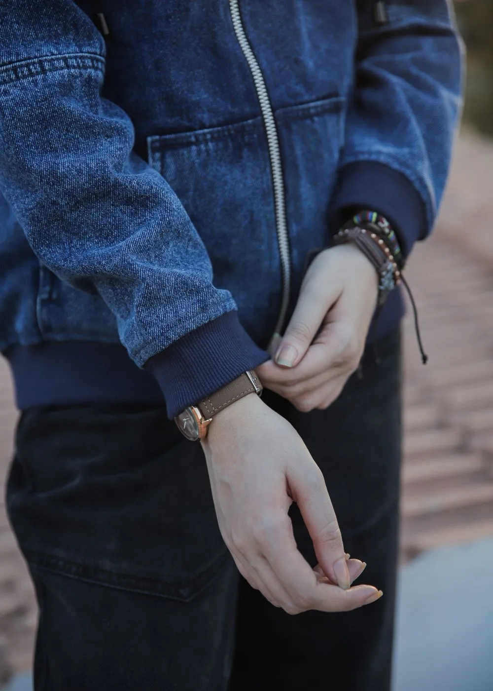 Blue Denim Hoodie & Black Vertex Jeans Look