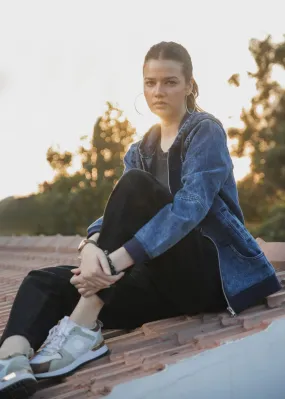 Blue Denim Hoodie & Black Vertex Jeans Look