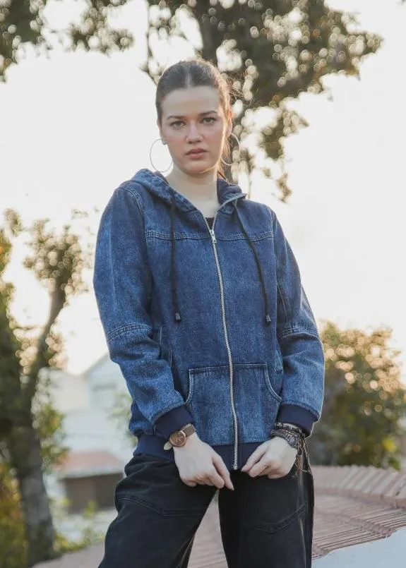 Blue Denim Hoodie & Black Vertex Jeans Look