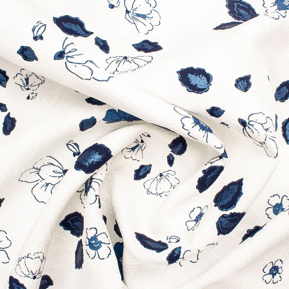 Blue Floral Printed Microfibre Piqué Fabric