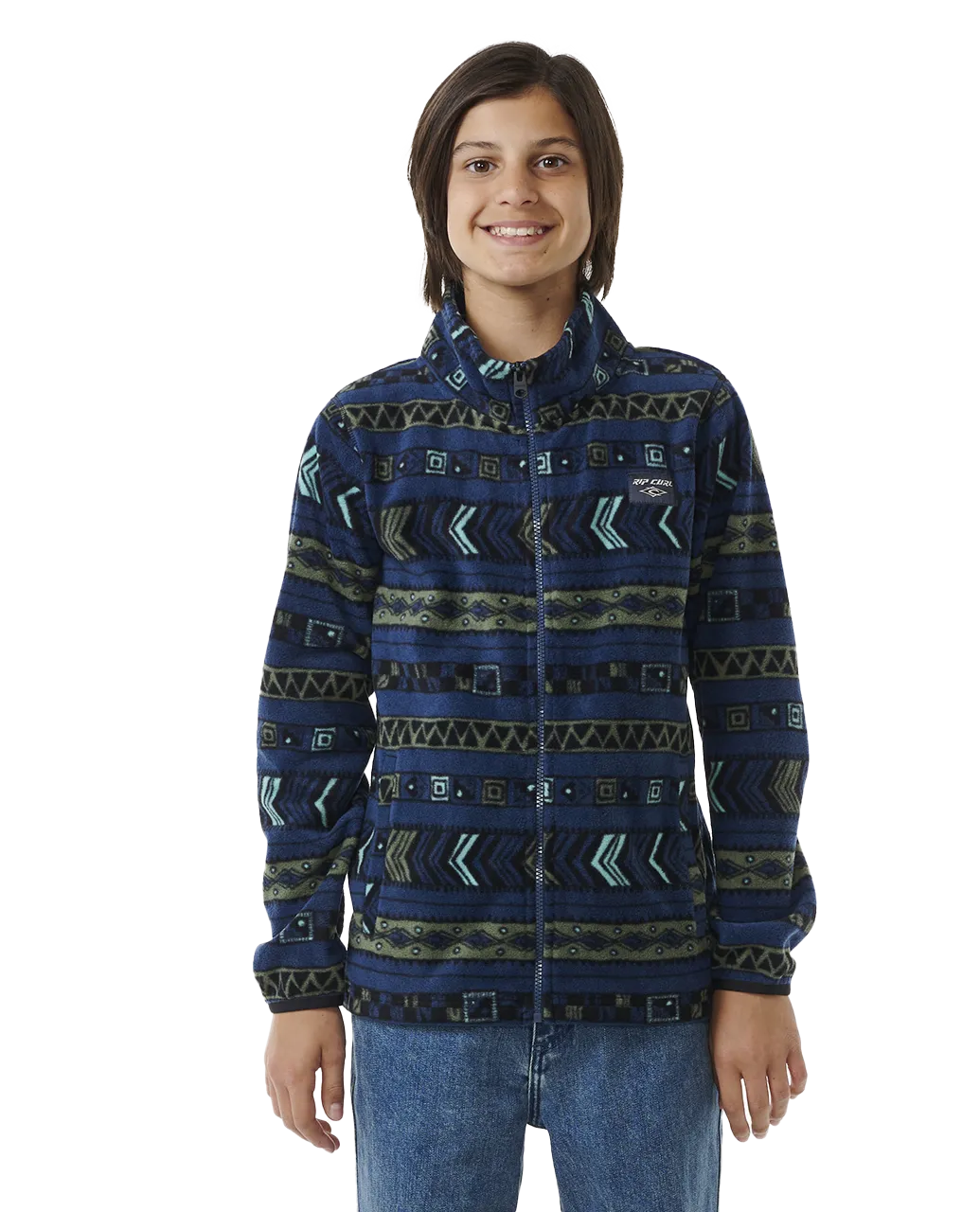 Boys Fun Times Polar Zip Fleece Jacket in Washed Navy